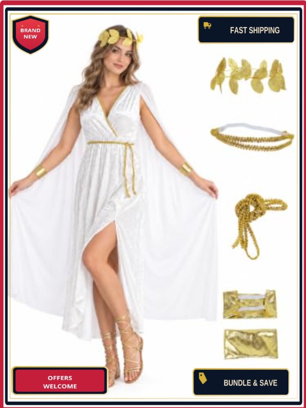 UQJE Womens Greek Toga Costume Set Roman Goddess Dress Halloween